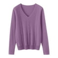 thumbnail image 5 of Women's V Neck Sweater, Fluffy Soft Velvet Touch Pullover, Embossed Design Knit Top, Long Sleeve Casual Pullover, Solid Color Fall Winter Top, Everyday Wear Sweater Purple L, 5 of 7
