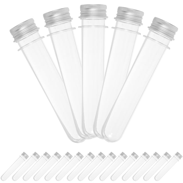 Shisuyan 20pcs 45ml Clear Plastic Test Tubes PET Cylindrical Containers with Screw Caps for Science Experiments Snacks