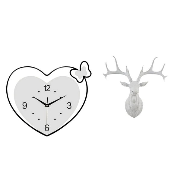 Reloj de pared,Reloj de pared acrílico para oficina en casa,sin tictac,Relojes de pared colgantes Reloj de tiempo decorativo,Estatua de cabeza de ciervo,Decoración de pared con cabeza de