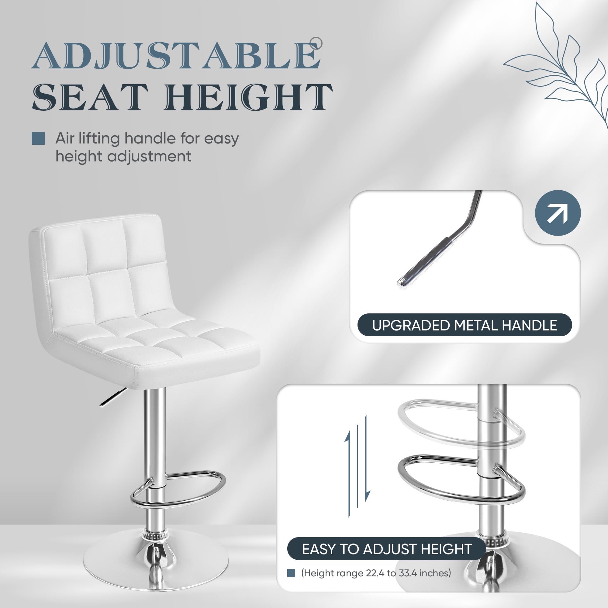 Furmax Adjustable Armless Swivel Mid-Back Bar Stools, White (Set of 4)