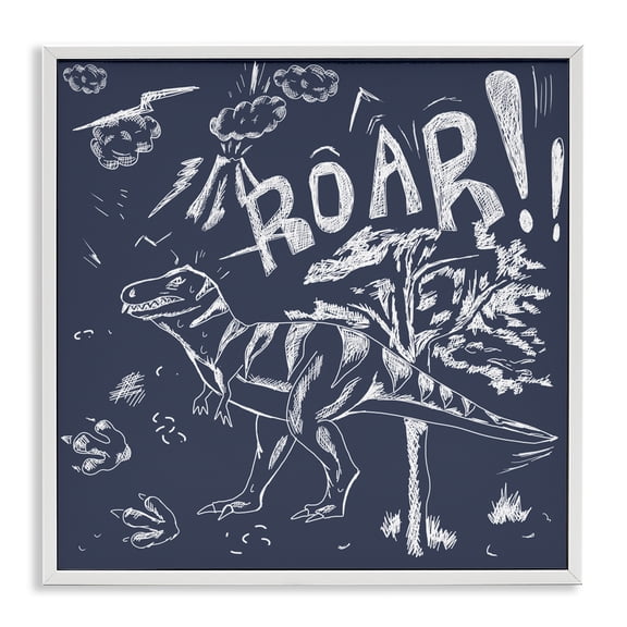 Sketchy Roar Dinosaur White Framed Giclee Art, design by HUE and MI and Sangita