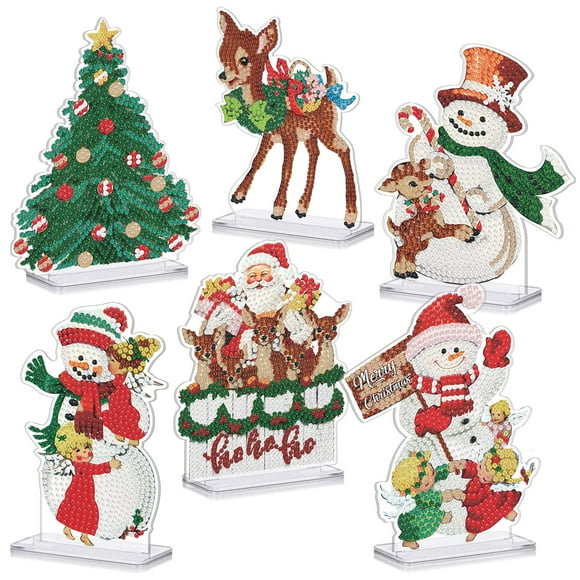 Kit de pintura con diamantes Moucuny, 6 unidades, letreros acrílicos navideños