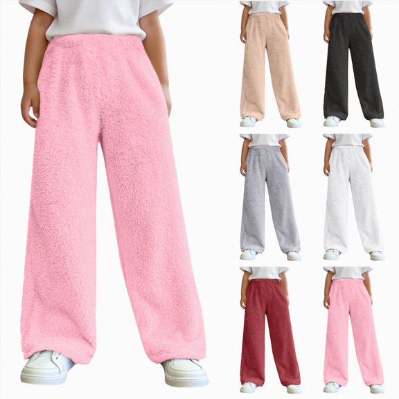 12-13 Years Girl Plush Fuzzy Pants Winter Warm Pants Straight Leg Pant Casual Fleece Trouser Winter Warm Pants Khaki Pants