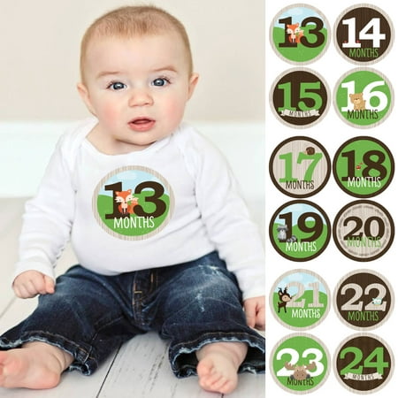 Woodland Creatures - Baby Boy Second Year Monthly Sticker Set - Baby Shower Gift Ideas - 13 - 24 Months
