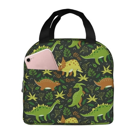 Insulated Lunch Bag for Women Men - cute green Dinosaur leaves Leakproof Cooler Lunch Box for Women Men  Lunch Tote Bags for Work School Picnic Travel