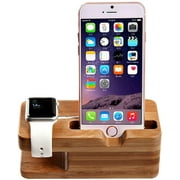 Watch Stand, AICase iWatch Bamboo Wood Charging Holder for Apple Watch & iPhone X/ 8/8 Plus/ 7 Plus 6 6 Plus 5S 5