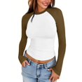 thumbnail image 2 of Raglan Sleeve Tops for Women Slim Fit Stretchy Color Block Raglan Shirts Workout Gym Athletic Baseball Tee Soft Stretch Fall Winter Underwear, 2 of 7