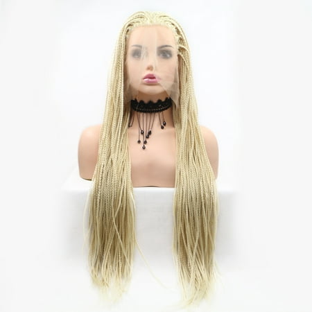 Dolago Long Braided Hair Synthetic Lace Front Wigs Blonde Color Micro Braids Free Part Heat Resistant for