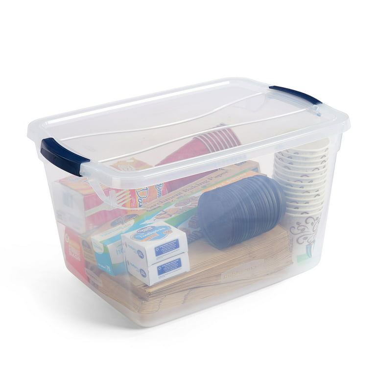 Rubbermaid Clever Store Latching Storage Tote Container, Clear, 30-Qt  (FG3Q2500CLMCB)