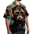 thumbnail image 2 of Retro Cat Men's Short Sleeve Spread Collar Poplin Button Down Casual Printed Summer Beach Unisex Shirts, 2 of 6