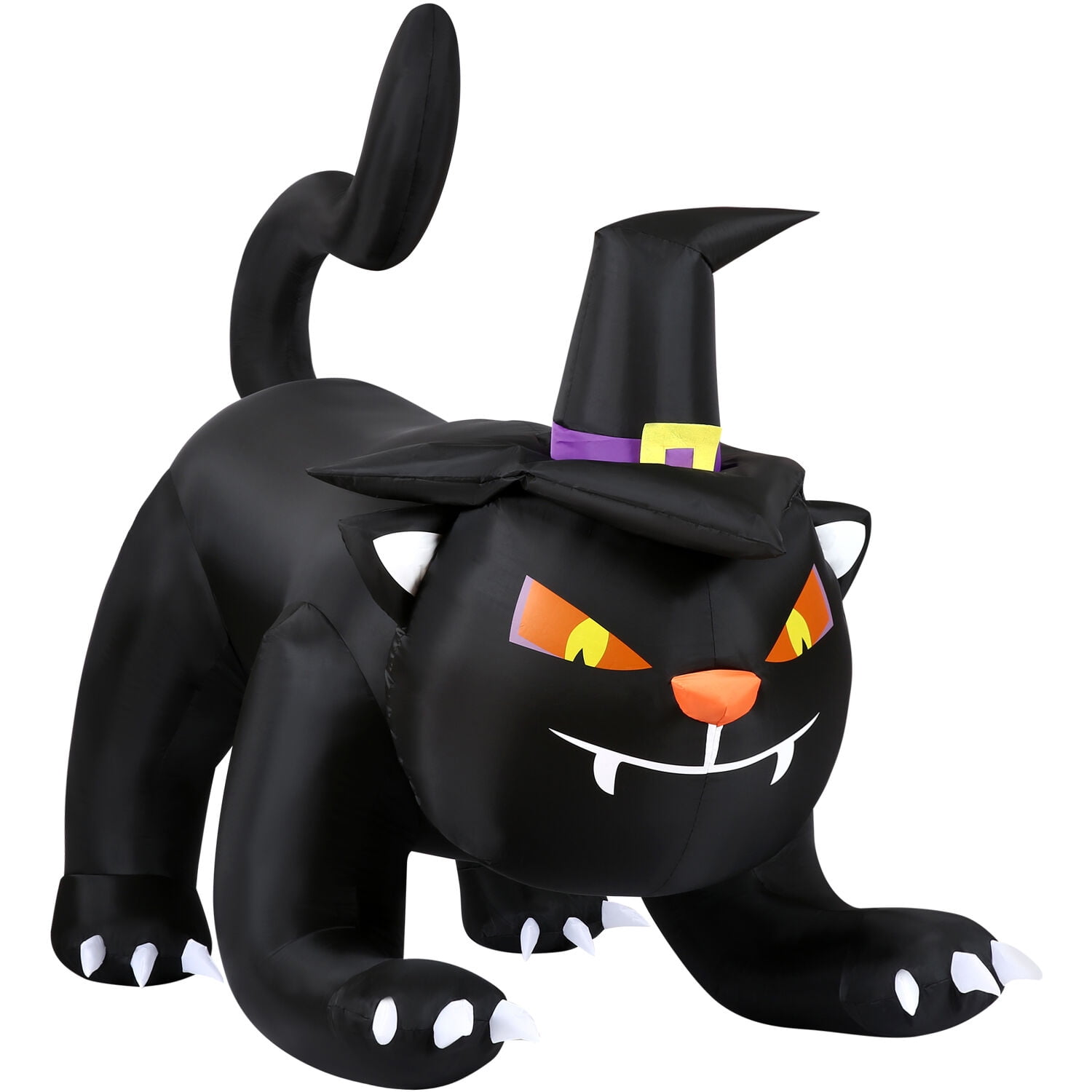 Haunted Hill Farm 6 ft Wide Prelit Inflatable Black Cat with Witch Hat, HIBCAT061-L
