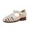 White, variant on Women's Leather Retro Woven Cage Sandals, Hollow Out Closed Toe Low Heel Roman Summer Shoes
