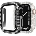 thumbnail image 1 of 2-Pack Bling Case Compatible for Apple Watch 45mm Series 8/7 with Screen Protector Hard PC Shockproof Crystal Diamond Rhinestone Bumper Full Face Cover for iWatch Women (45mm, Black/Clear), 1 of 5