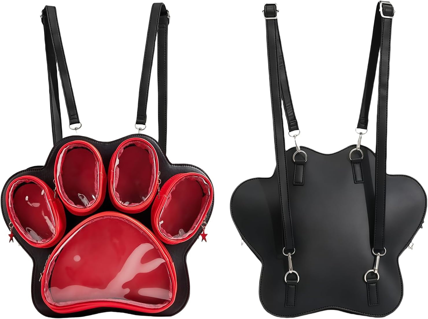 Kawaii Cat Paw Ita Bagpack with Clear Window & Detachable Strap, Anime Pin Display Backpack, Multifunctional Doll Display for Collectibles, Cute Black Pink Aesthetic Shoulder Bag for Gift