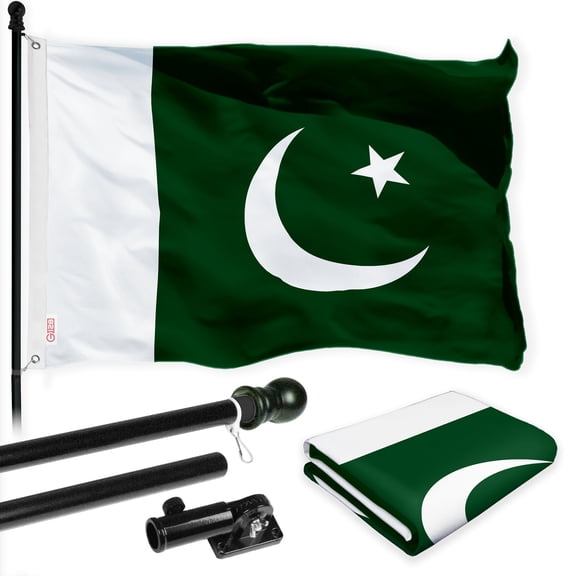 G128 Combo Pack: 6 Ft Tangle Free Spinning Flagpole (Black) & Pakistan Flag 3x5 Ft Printed 150D Polyester, Brass Grommets (Flag Included) Aluminum Flag Pole