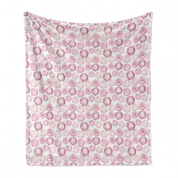 Floral Soft Flannel Fleece Throw Blanket, Top View Illustration of Romantic Blooming Roses Composition, Cozy Plush for Indoor and Outdoor Use, 70" x 90", Pink Mauve Taupe, by Ambesonne
