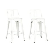 Distressed Metal Barstool with Back, White 24 -inch, Set of 2