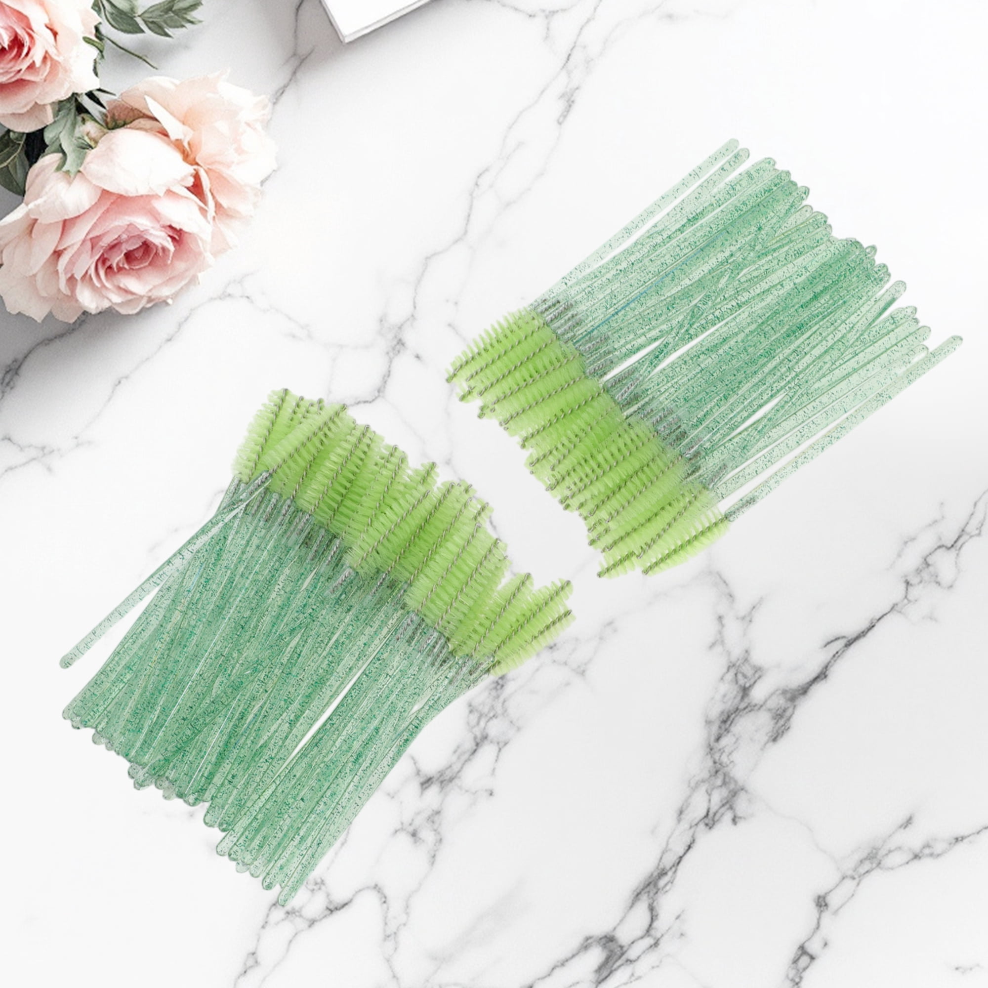 Unique Bargains 100 Pcs Portable Eyelash Brush with Protective Case for Vacation Green
