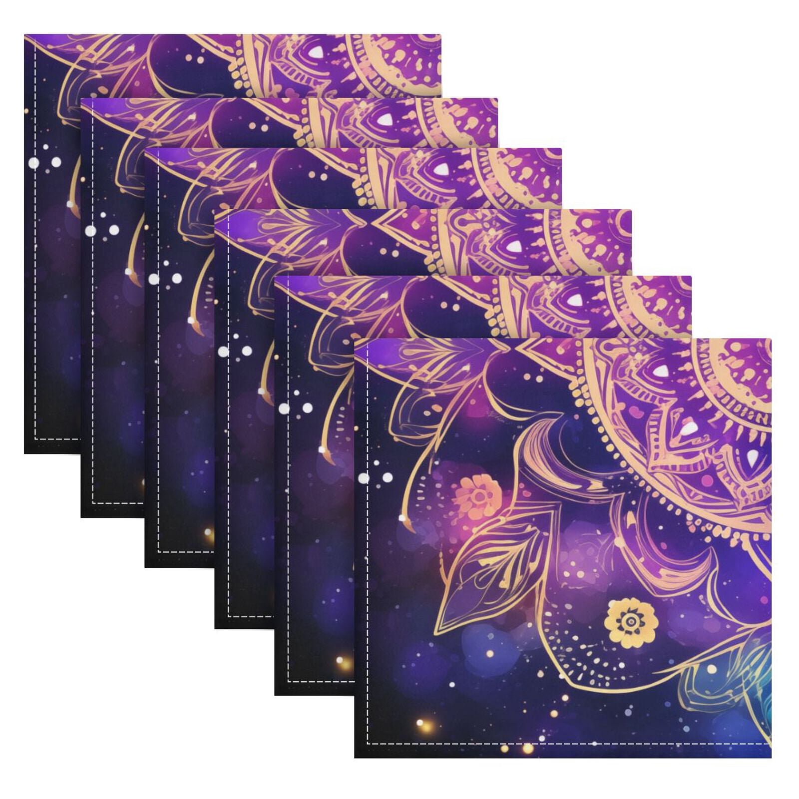 JSTEL Mandala Galaxy Nebula Space Cloth Napkins Set of 6, 20x20 Inch Washable and Reusable Napkin for Decoupage Dinner Party Everyday Use