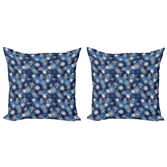 Ambesonne Winter Throw Pillow Cover 2 Pack, Ornate Snowflakes Xmas, 20", Pale Blue Dark Blue