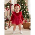 thumbnail image 5 of Cjfdfy Newborn Baby Girl Christmas Fall Outfit Velvet Long Sleeve Ruffle Sheer Tulle Romper Dress And Bow Headband Infant Cute My First Christmas Fall Winter Outfit 0-18M, 5 of 10
