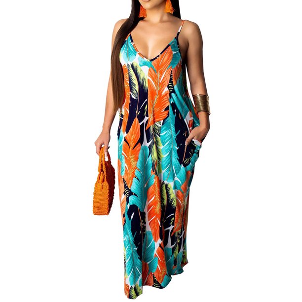 HOBIBEAR maxi dress for women Sexy Summer Sleeveless Spaghetti Strap