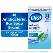 Dial Antibacterial Bar Soap, Refresh & Renew Spring Water Deodorant Bar, 4 oz (8 Bars)