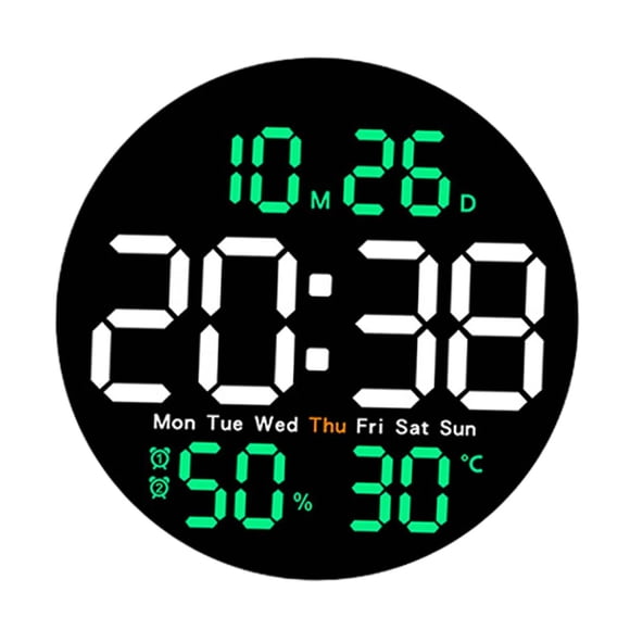 Reloj de pared digital despertador para adultos, silencioso, 12/24 h, con control de temperatura Verde