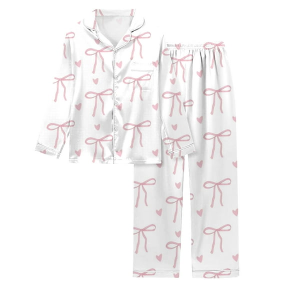Christmas Pajamas for Women Holiday Bow Pajamas Long Sleeve Button down Sleepwear Warm Pajamas Soft Womens Pajamas