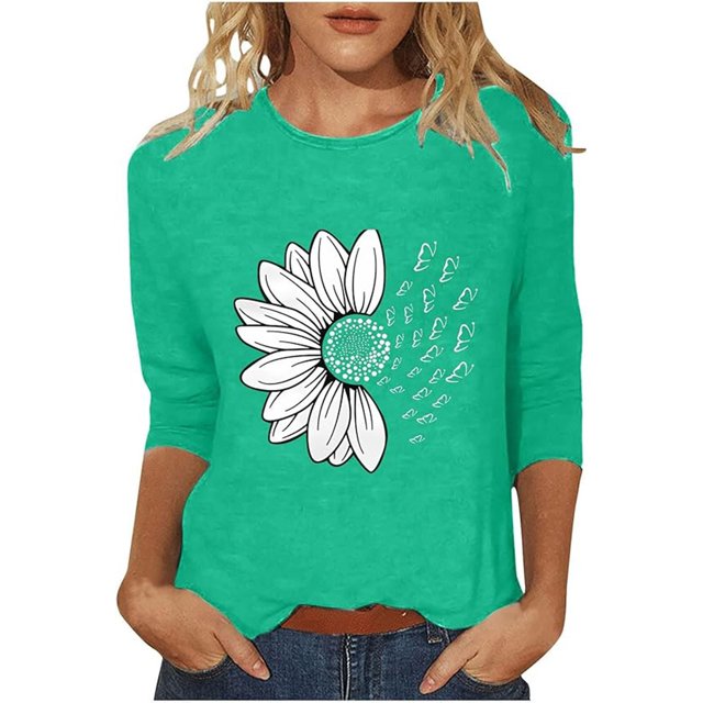 T-Shirts Décontractés à Col Rond Imprimé Floral Manches 3/4 pour Femmes, Pack de T-Shirts Burnout pour Femmes, Ensemble de T-Shirts d'Entraînement pour Femmes