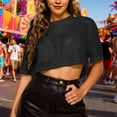 thumbnail image 2 of Women's Mesh Fishnet Tops Summer Lightweight Short Sleeve Crew Neck Cropped T Shirts Sheer See Through Casual Trendy Pullover Blouses, 2 of 5
