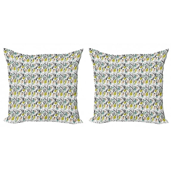 Ambesonne Spring Throw Pillow Cover 2 Pack, Birds and Abstract Plants, 24", Charcoal Grey Multicolor