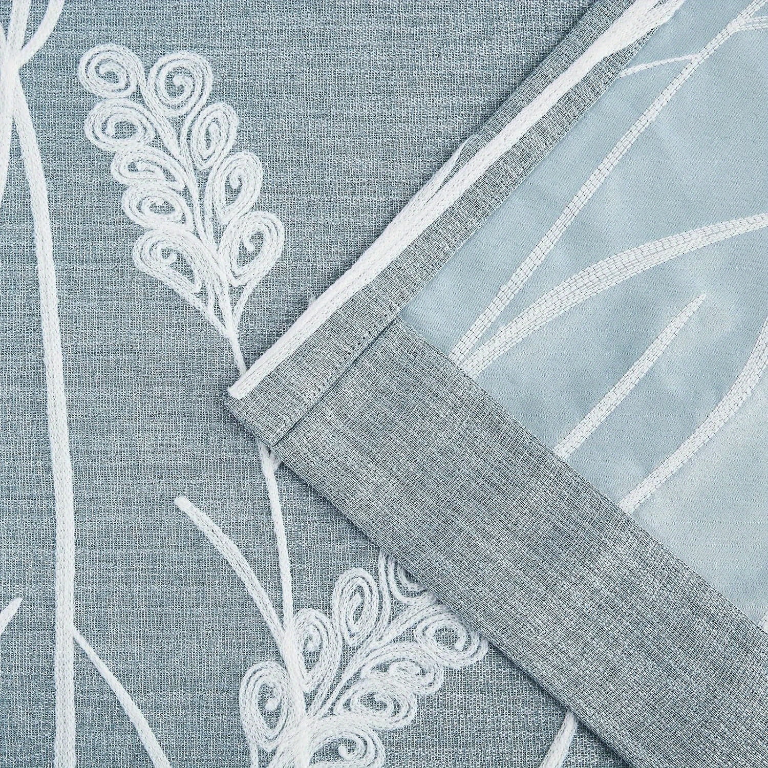 1pc Embroidery Faux Linen Blackout Wide Curtains Grommet Drape for Bedroom, Living Room Patio Door