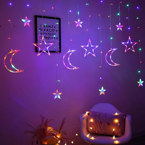 Outdoor Hanging Lights,Ramadan Eid Mubarak Lanterns And LED Curtain Decoration Lights Starfor Halloween Decorations,Lightweight,Halloween String Lights Decorations(Multicolor 11.5ft/3.5m)