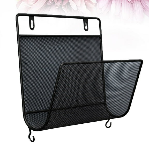 Worgeous Nordic Style Wall Mounted Iron Mesh Magazine Rack Creative Book Album Holder with Hooks for Home Office Shop Black