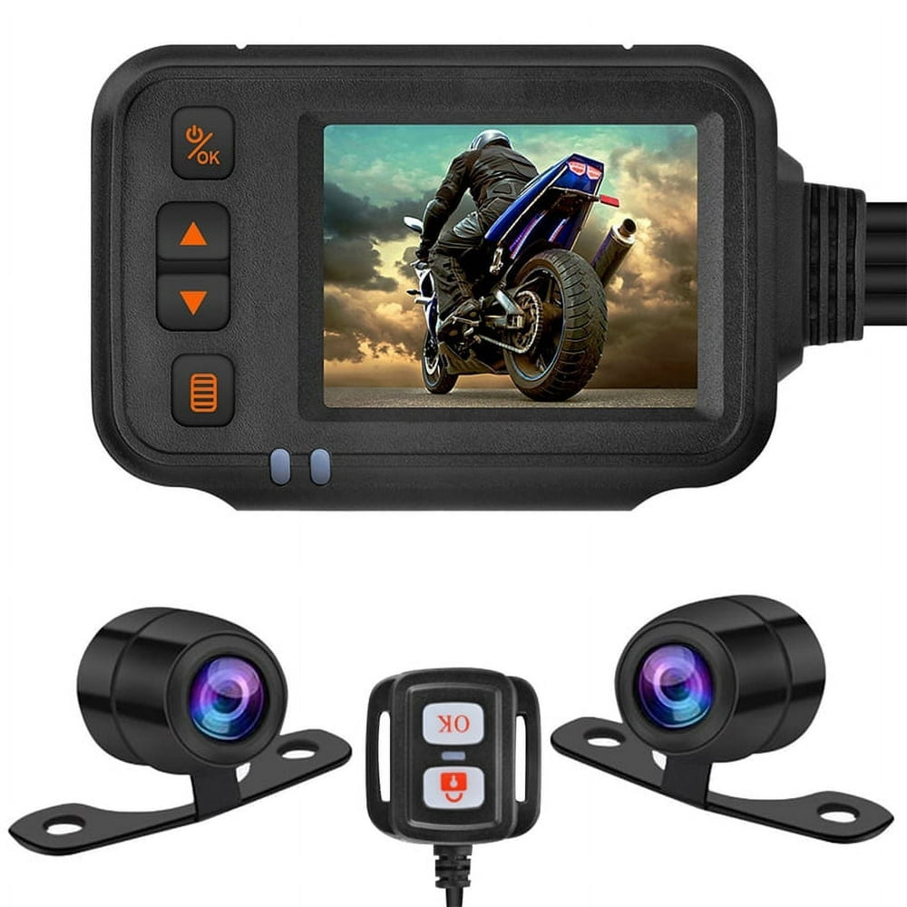 HLONK Motorcycle Camera Dash Cam  2Inch IPS Screen 1080P+720P Dual AHD Bike Dashcam G-Sensor Parking Mode Driving Recorder Black