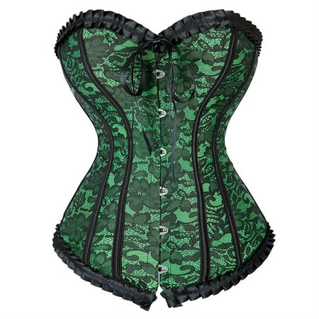 Corset Tops for Women Floral Lace Corset Bustier Plus Size Overbust Corset Green 3XL