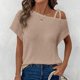 thumbnail image 2 of Top de manga corta de punto con hombros descubiertos para mujer - Blusa informal ligera - Conjunto de verano de color liso - S-XXL, 2 of 5