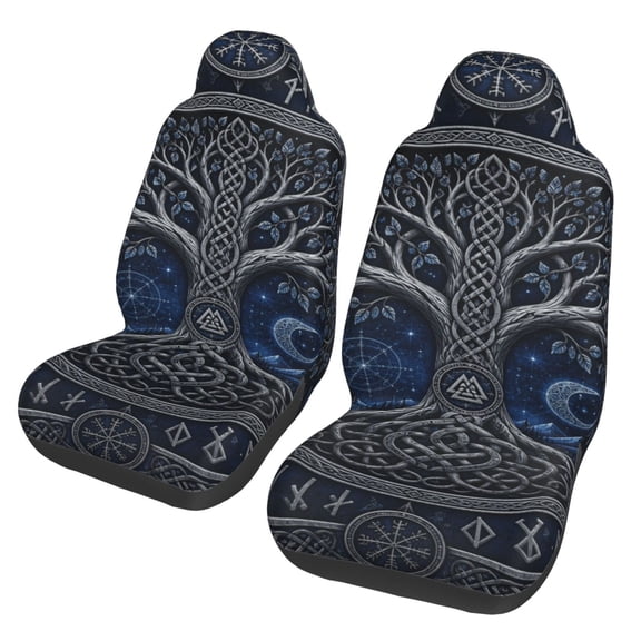Elder Futhark Knotwork Poster Car Seat Cover 2 Pcs Auto Front Bucket Seats Protector Cushion Universal Vehicle Truck SUV