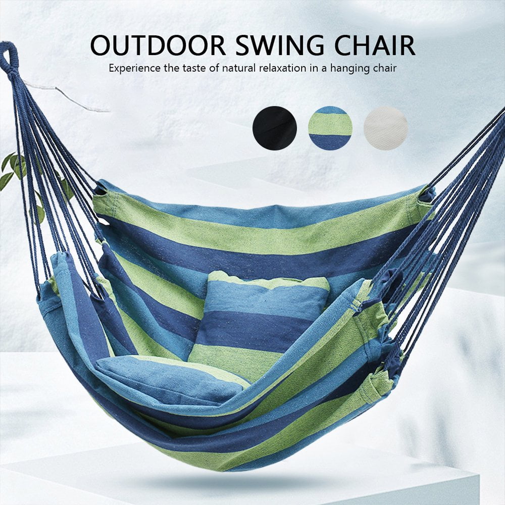 Hammock Chair 300lb Weight Capacity Hanging Rope Swing Chair Portable Comfortable Hammock Seat Heavy Duty Hanging Swing Chair with 2 Cushions 2M Rope