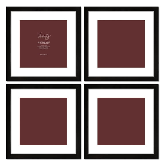 Craig Frames Set of (4) 16x16 Black Picture Frames w/ Matting for 12x12 Photos