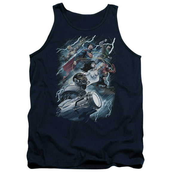 JLA Justice League Ride The Lightening Adult Tank Top Navy