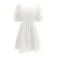 thumbnail image 4 of MIXUE Summer Dresses for Women Solid Color Square Neckline Puff Sleeve A Line Mini Casual Dress Outwear,White,L, 4 of 4