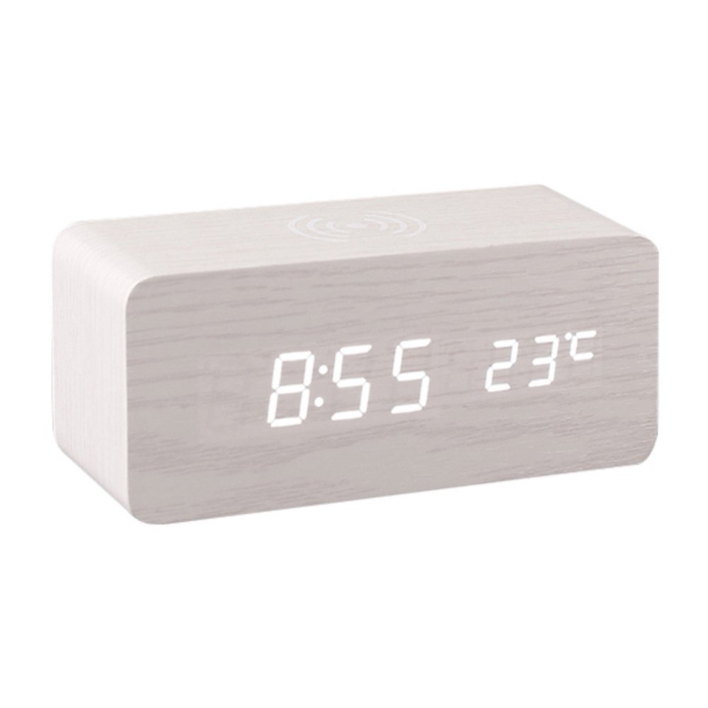 Advanced Digital Wooden Alarm Clock With Wireless Charging Function 3