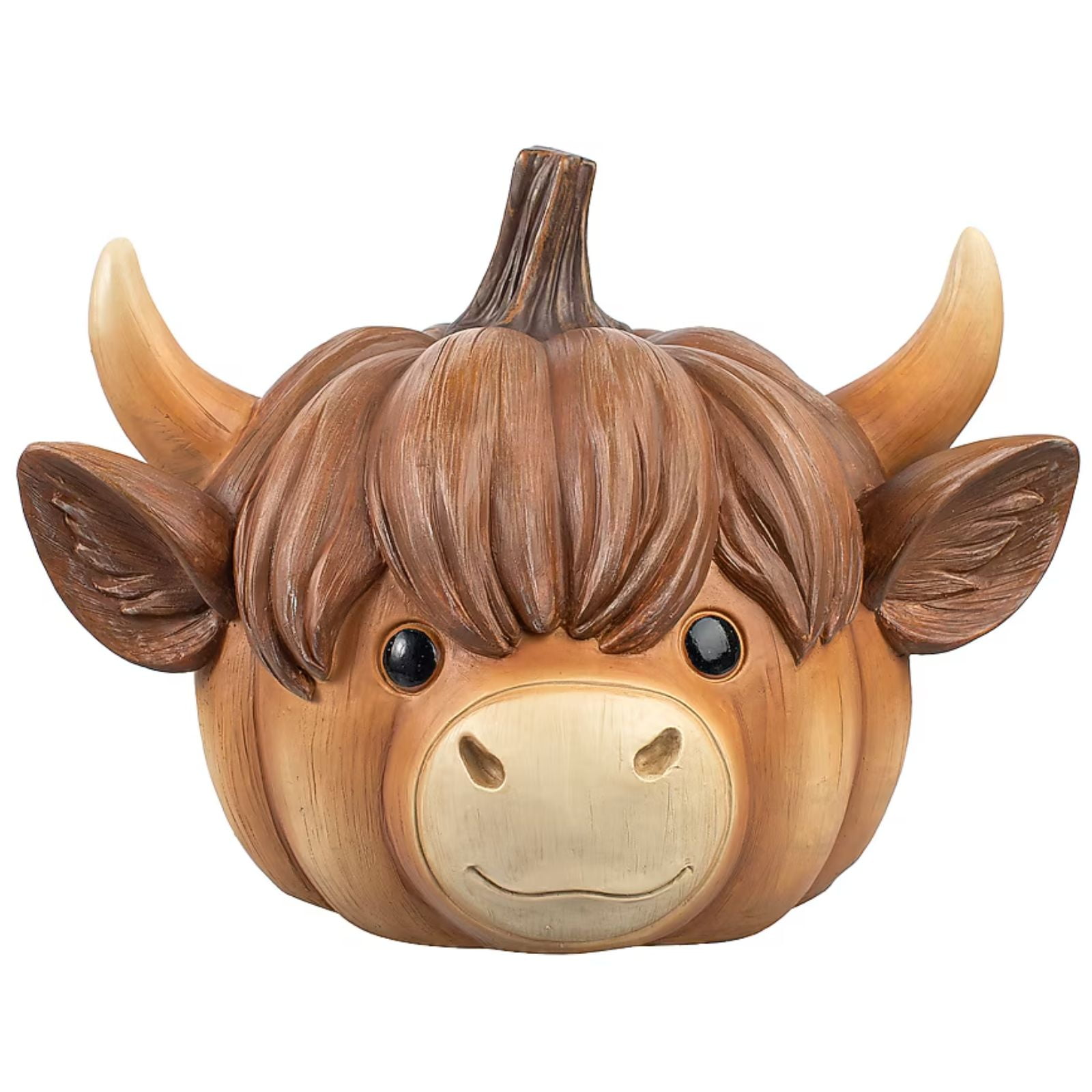 9" Highland Cow Pumpkin Figurine Tabletop Decoration, Resin Fall Harvest Figurine, Cute Farm Animal Decor for Autumn Thanksgiving Home Display