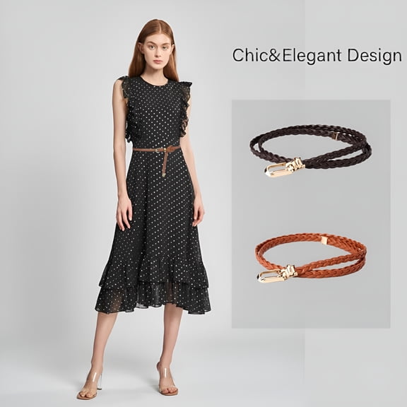 TELOLY Women's Skinny Braided Leather Belts Thin Woven Waist Belts for Jeans Pants Dresses skinny leather belt women