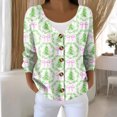 thumbnail image 2 of Women's Fashion Long Sleeve Christmas Snowman Snowflake Print Jacket Cardigan for Holiday Party and Casual Daily Wear,Light Green,M, 2 of 6