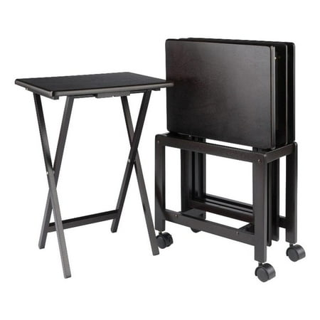 Pemberly Row 5-Piece Transitional Solid Wood Snack Table Set Coffee Finish