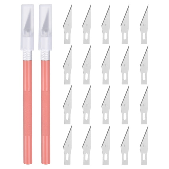 Uxcell 2pcs Exacto Art Craft Hobby Precision Utility Knife Set with 20pcs Extra #11 Blades for Carving Crafting Stencil Pale Pink