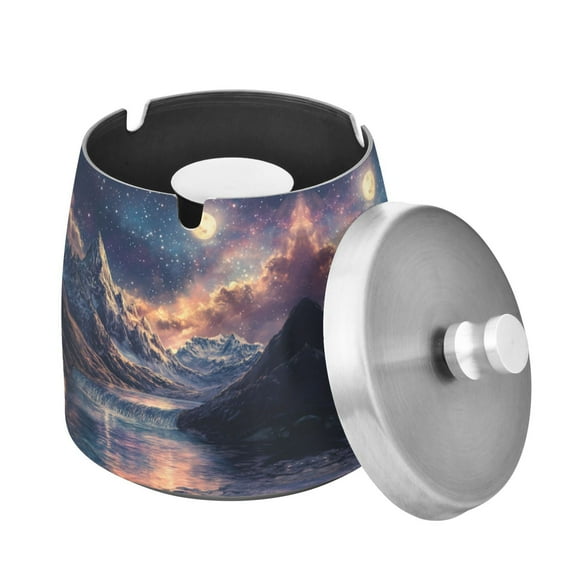 Yayeee Ashtray with Lid for Cigarette Smokeless Stainless Steel Home Ash Holder, Ethereal Mountain